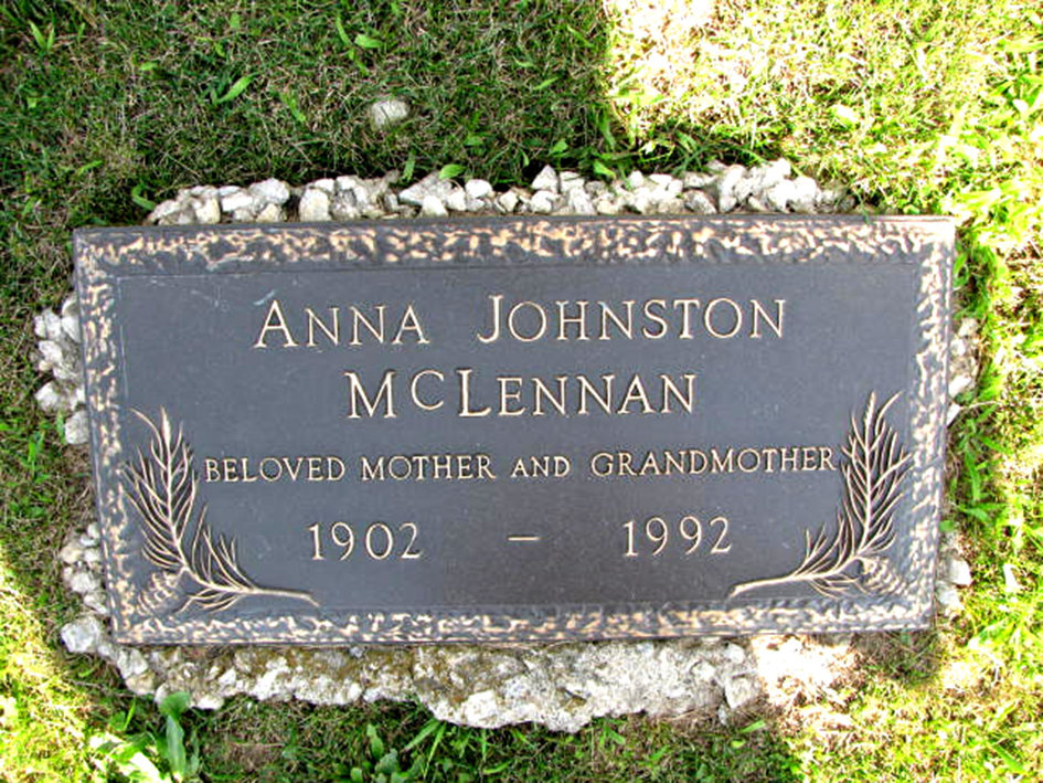 Photo of headstones/Anna Johnston McLennan 1902-1992 hdstn Marseilles Section Cem Illinois